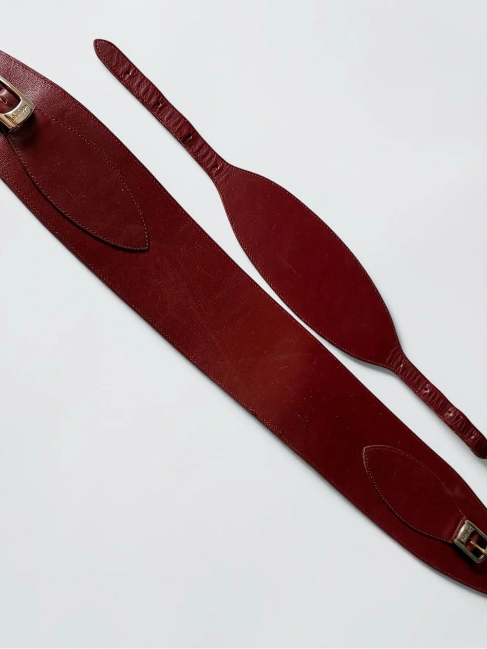 Vintage 80s Phillippe Wide Burgundy Leather Waist Belt with Gold Buckle Sz Small